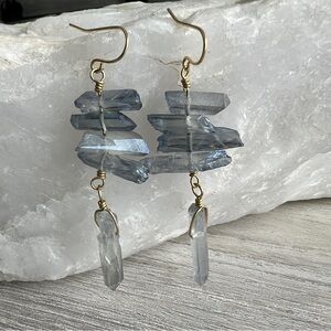 Gold plated earring with blue quartz- natural stone. Hypoallergenic